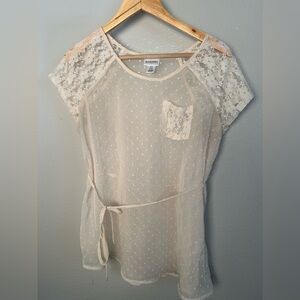 Motherhood Maternity Sheer Polka Dot Lace Pocket Blouse S